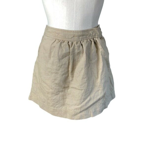 Old Navy Dresses & Skirts - Mini Skirt Womens 12 Beige Tan Old Navy Side Button Khaki A Line Linen Cotton